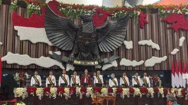 Simulai pelantikan presiden dan wakil presiden di Gedung Nusantara, Kompleks Parlemen, Senayan, Jakarta, Sabtu (19/10/2019). (Foto: ist)