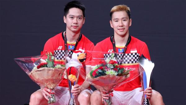 Ganda putra Indonesia Kevin Sanjaya Sukamuljo (kanan) dan Marcus Fernaldi Gideon (kiri). (Foto: PBSI)