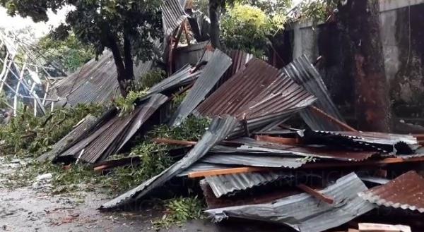 Atap pabrik roboh tertimpa pohon, Selasa (31/12/2019) ( Foto: iNews/ Andi)