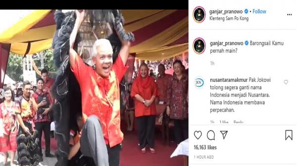 Unggahan foto dan video Ganjar Pranowo saat menjadi pemain barongsai (Foto: Instagram/Ganjar Pranowo)