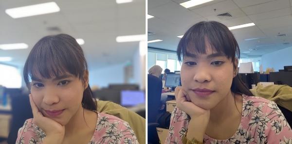 Hasil selfie bokeh (kiri) dan biasa (kanan)