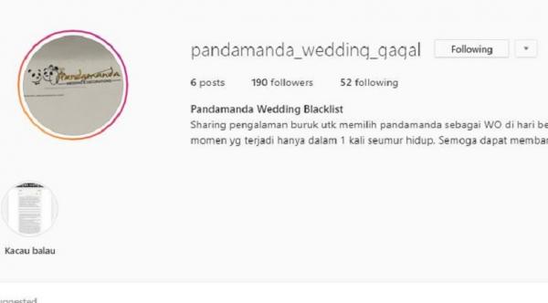 Akun berisi kesaksian pasangan yang gagal menikah di Pandamanda