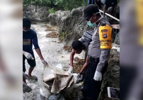 Kerangka Tanpa Kepala  Terbungkus Plastik di Pantai 