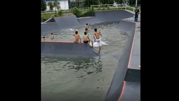 Skatepark di Jakabaring Sport Center Palembang yang menjadi arena kolam renang (Bambang Irawan/iNews)