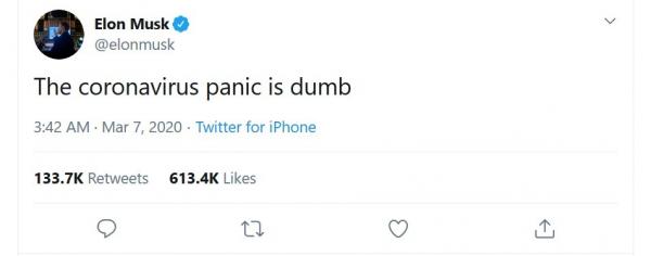 Tweet Elon Musk terkait virus korona dikecam netizen (Foto: Twitter/ Elon Musk)