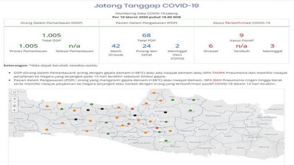 Peta persebaran kasus Covid-19 di Jawa Tengah