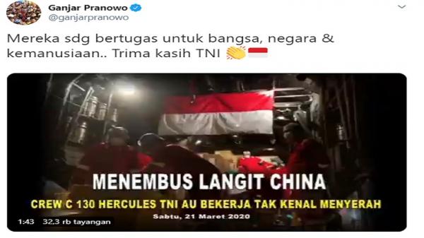Unggahan Gubernur Jateng Ganjar Pranowo memuji misi TNI AU