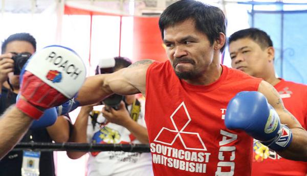 Petinju Filipina, Manny Pacquiao saat menjalani latihan beberapa waktu lalu (Foto: Twitter @MannyPacquiao)