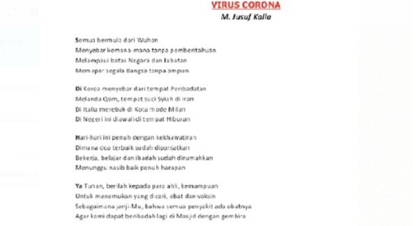 Puisi JK soal virus Corona (dok Istimewa)