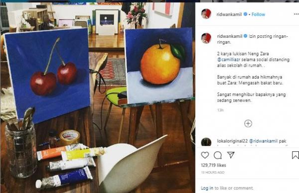 Lukisan anak Gubernur Jabar Ridwan Kamil , Selasa (31/3/2020) (Foto iNews: Instagram Ridwan Kamil)