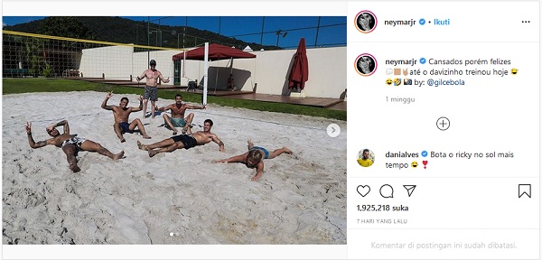Neymar Tengah Mengisolasi Diri Bersama Rekan (foto: Instagram)