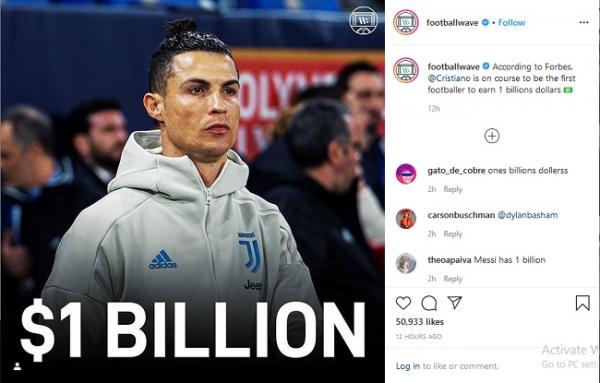 Cristiano Ronaldo Pesepakbola dengan Kekayaan 1 Miliar US Dolar (foto: Instagram)