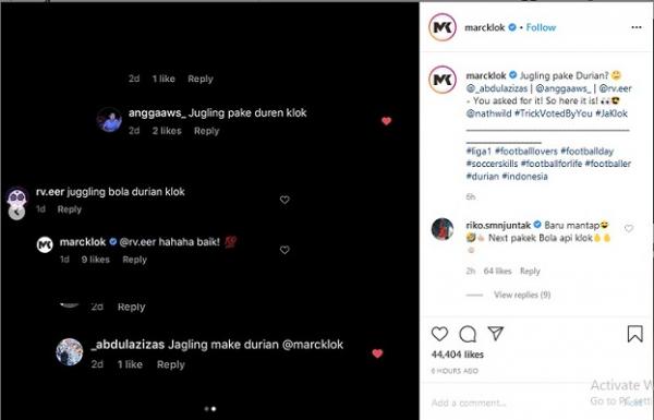 Marc Klok Ditantang Junggling Durian (foto: Instagram)