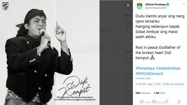 Persebaya Surabaya kenang lagu hits Didi Kempot Pamer Bojo Anyar (foto: Instagram)