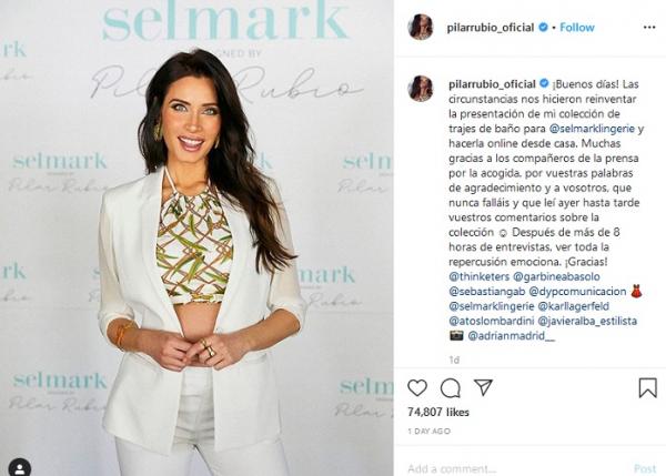 Istri Sergio Ramos, Pilar Rubio, baru saja meluncurkan koleksi pakaian renang hasil desainnya sendiri. Dia juga yang jadi model koleksi tersebut. (Foto: Instagram pilarrubio_oficial)
