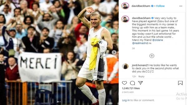 Unggahan foto perpisahan Zidane dengan publik Santiago Bernabeu (foto: Instagram Beckham)