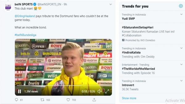 Video Haaland saat diwawancara singkat selama 26 detik (foto: Twitter BeinSport)