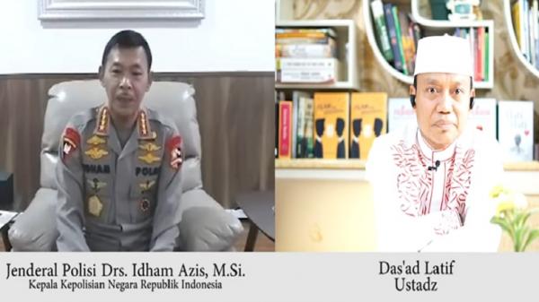 Kapolri Jenderal Pol Idham Azis berbincang dengan Ustaz Das`ad Latif secara virtual, Minggu (17/5/2020). (Foto: Istimewa).