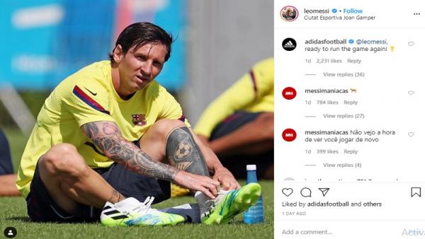 Lionel Messi dengan penampilan barunya tanpa brewok dan rambut klimis disisir menyamping (foto: Instragam)