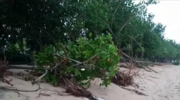 Banjir rob air laut pesisir selatan Bali Banjir rob air laut menerjang pesisir selatan pantai Bali. (Foto: iNews.id/Bagus Alit)