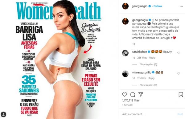 Foto Giorgina Rodriguez jadi cover majalah Women Health di Portugal. (Foto: Instagram @georginagio)