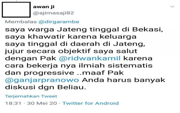 Tangkapan layar cuitan netizen @ajimasaji82