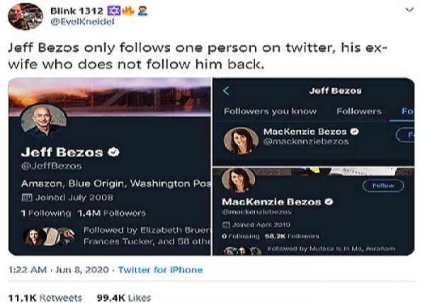 Jeff Bezos tidak di-follow balik oleh akun twitter mantan istrinya, MacKenzie