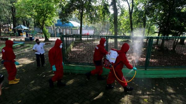 Taman Margasatwa Ragunan, Jakarta Selatan melakukan penyemprotan disinfektan. (Foto: Okezone)