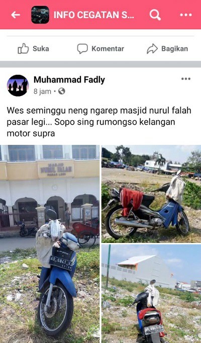 IMG 20200720 WA0014 1 2 Info motor terparkir di dekat Pasar Legi Solo (Foto: Facebook Info Cegatan Solo dan Sekitarnya)