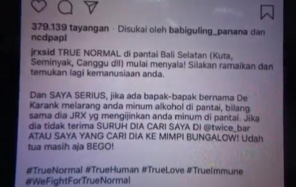 Jerinx posting Unggahan Jerinx di media sosial yang dianggap mencemarkan nama baik I Made Supatra Karang. (iNews.id/Bagus Alit)