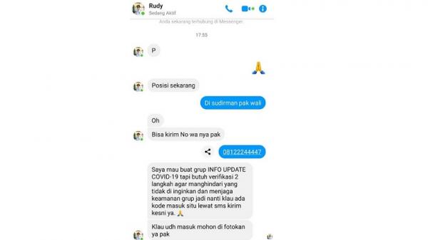 Akun Facebook palsu Pj Wali Kota Makassar meminta nomor ponsel calon korbannya. (Foto: Istimewa).