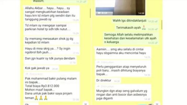 Screenshot percakapan romantis yang diduga seorang perempuan ASN dan Sekda Bondowoso dan tersebar luas di grup WhatsApp. (Foto: iNews/Riski Amirul Ahmad)