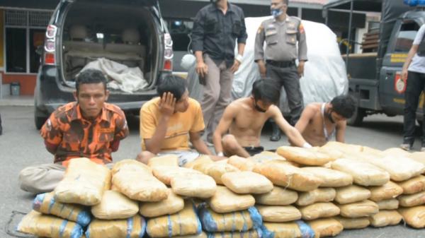 Tersangka 100 kg ganja di Payakumbuh, Sumbar (Agung Sulistyo/iNews)