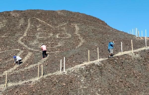 Garis Nazca berbentuk hewan mirip kucing ditemukan di sebuah bukit di Peru selatan. Diperkirakan garis Nazca ini berusia lebih dari 2.000 tahun. (foto: CNN)