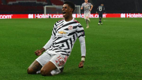 Foto Marcus Rashford Man Utd Striker Manchester United Marcus Rashford merayakan golnya ke gawang Paris Saint-Germain (PSG) pada matchday pertama Grup H Liga Champions di Stadion Parc des Princes, Rabu (21/10/2020) dini hari WIB. (Foto: UEFA)