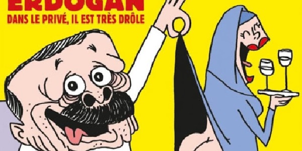 Kartun Erdogan Karikatur melecehkan Presiden Turki Recep Tayyip Erdogan yang diterbitkan oleh Charlie Hebdo, Selasa (27/10/2020).