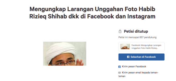 Petisi larangan unggahan foto Habib Rizieq di medsos