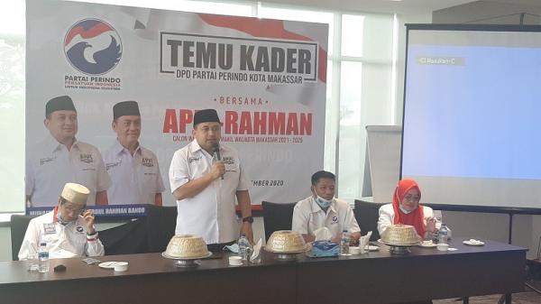  DPD Partai Perindo Kota Makassar menggelar konsolidasi dan pertemuan dengan seluruh pengurus dan kader partai untuk pemenangan Appi-Rahman di Pilwali Makassar, Senin (30/11/2020). (Foto: iNews/Leo Muhammad Nur)