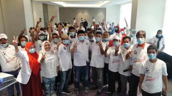  DPD Partai Perindo Kota Makassar menggelar konsolidasi dan pertemuan dengan seluruh pengurus dan kader partai untuk pemenangan Appi-Rahman di Pilwali Makassar, Senin (30/11/2020). (Foto: iNews/Leo Muhammad Nur)