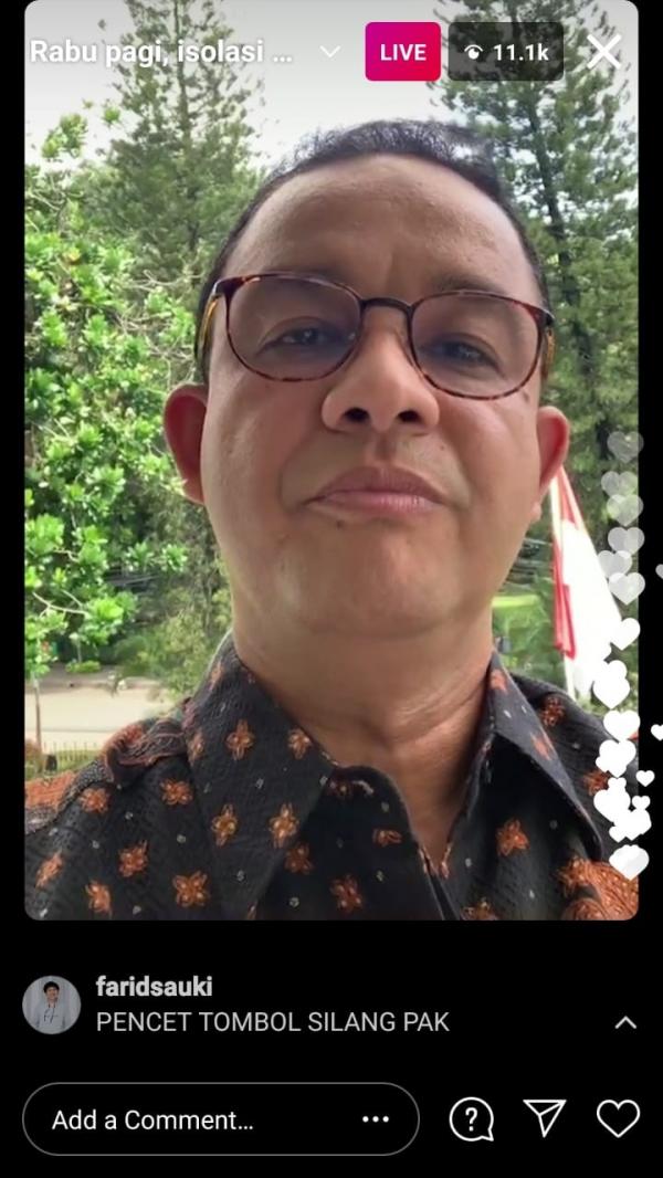 Gubernur DKI Jakarta Anies Baswedan live IG (Foto: Istimewa)