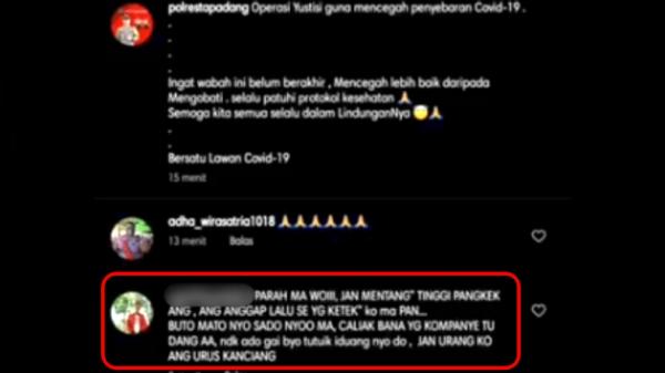 Komentar remaja di akun Instagram Polresta Padang (Istimewa)