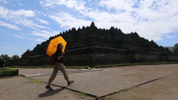 Jumlah pengunjung Candi Borobudur turun drastis akibat pandemi Covid-19. (Antara)