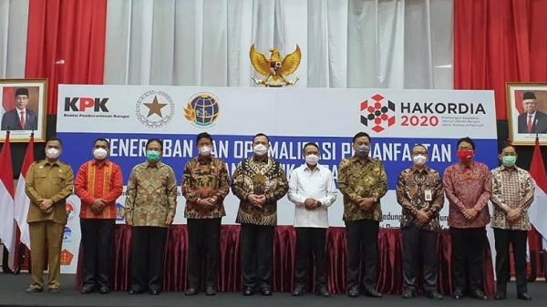 Gubernur Sulut Olly Dondokambey menghadiri acara Penertiban dan Optimalisasi Pemanfaatan Barang Milik Negara (BMN), di Aula Gedung Juang Merah Putih KPK, Jakarta, Senin (14/12/2020). (Foto: Istimewa)
