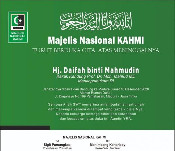 Ucapan duka cita dari KAHMI