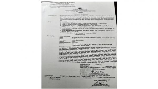 Ini Penampakan Surat Penetapan Tersangka Habib Rizieq Terkait Kasus ...