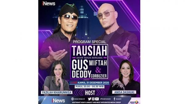 Di pengujung 2020, Gus Miftah dan Deddy Corbuzier akan hadir menemani malam tahun baru dalam Tausiah Akhir Tahun di iNews, Kamis (31/12/2020) pukul 20.00 WIB. (Foto: MNC Media).