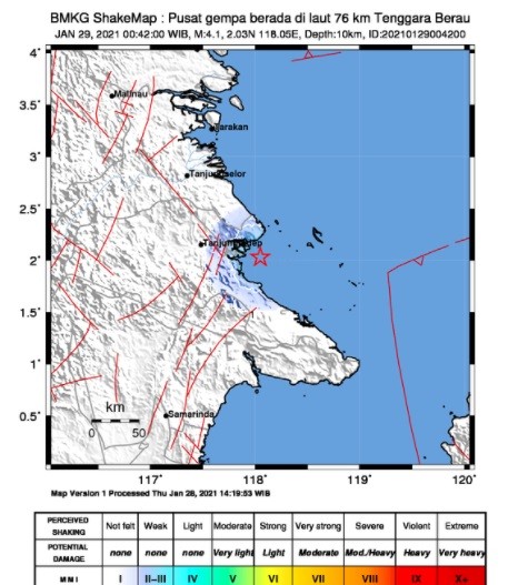 29 Gempa Berau Gempa bumi terjadi di Berau, Kaltim. (Foto: ist)