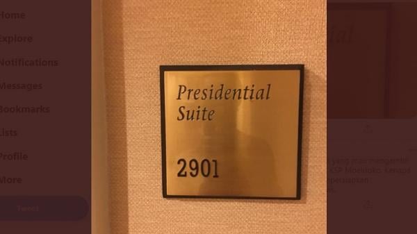 Kamar Demokrat AA Kamar presidential suite sebuah hotel berbintang yang disebut tempat pertemuan untuk merancang kudeta kepemimpinan Partai Demokrat. (Foto: Twitter/Andi Arief).
