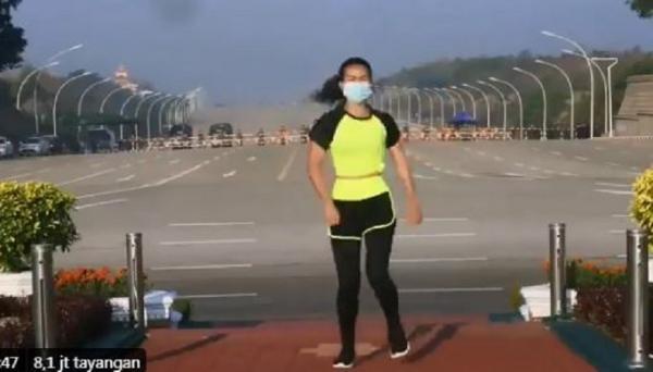 Tangkapan Layar Senam di Myanmar saat Kudeta (Foto: Istimewa)