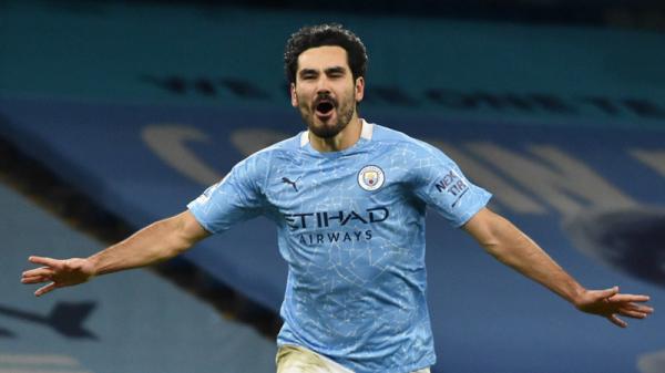 Gelandang Manchester City Ilkay Gundogan merayakan golnya ke gawang Tottenham Hotspur pada pekan ke-24 Liga Inggris 2020/2021 di Etihad Stadium, Minggu (14/2/2021) dini hari WIB. (Foto: REUTERS)